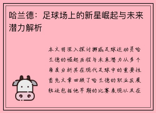 哈兰德：足球场上的新星崛起与未来潜力解析
